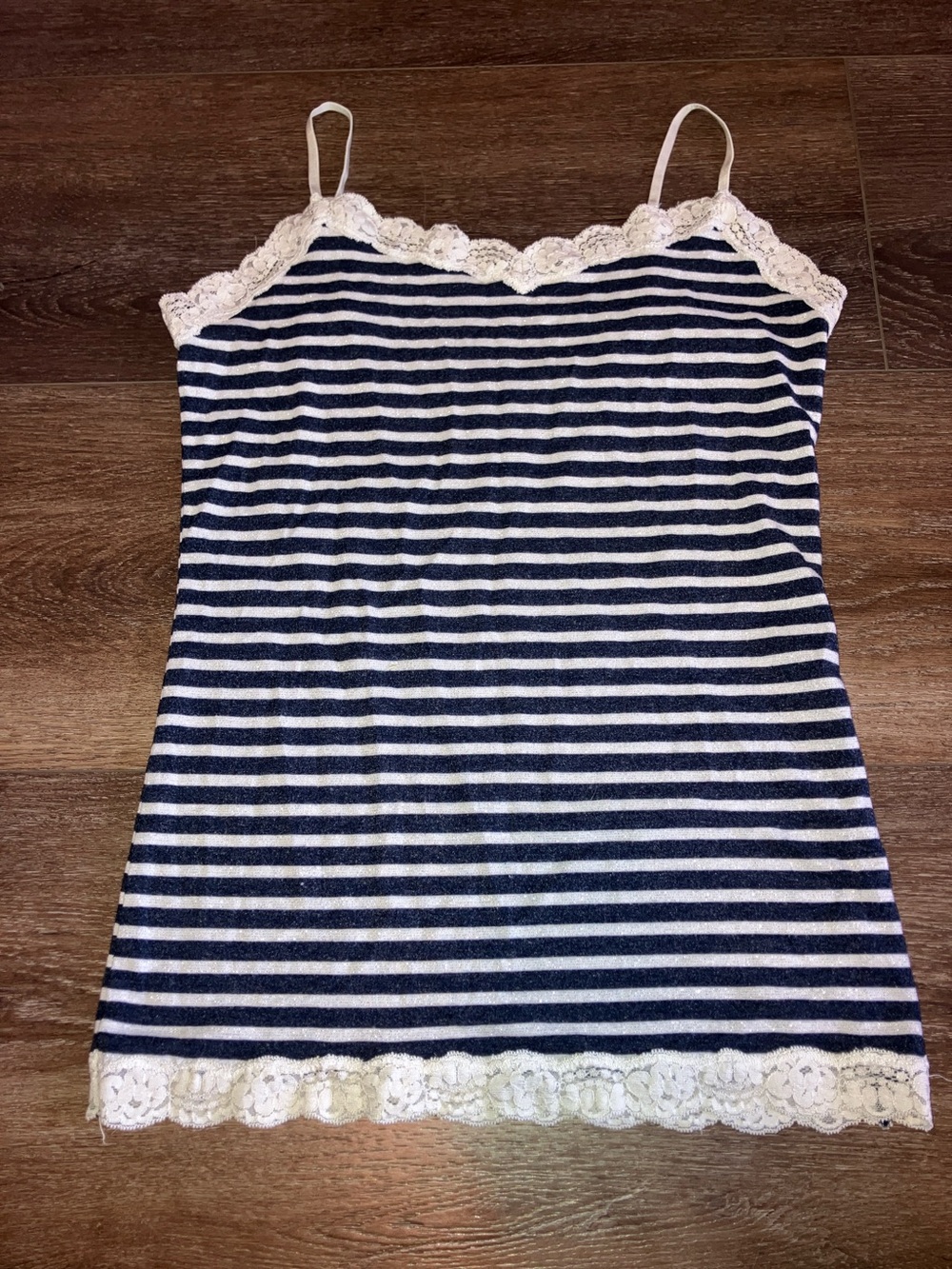 Aeropostale Y2K Cami Blue/White Stripe with delicate lace trim  L